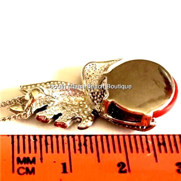 Hummingbird Necklace 19" Cubic Zirconia Marcasite Silver Rhodium Plated Red 19" - Picture 8 of 8